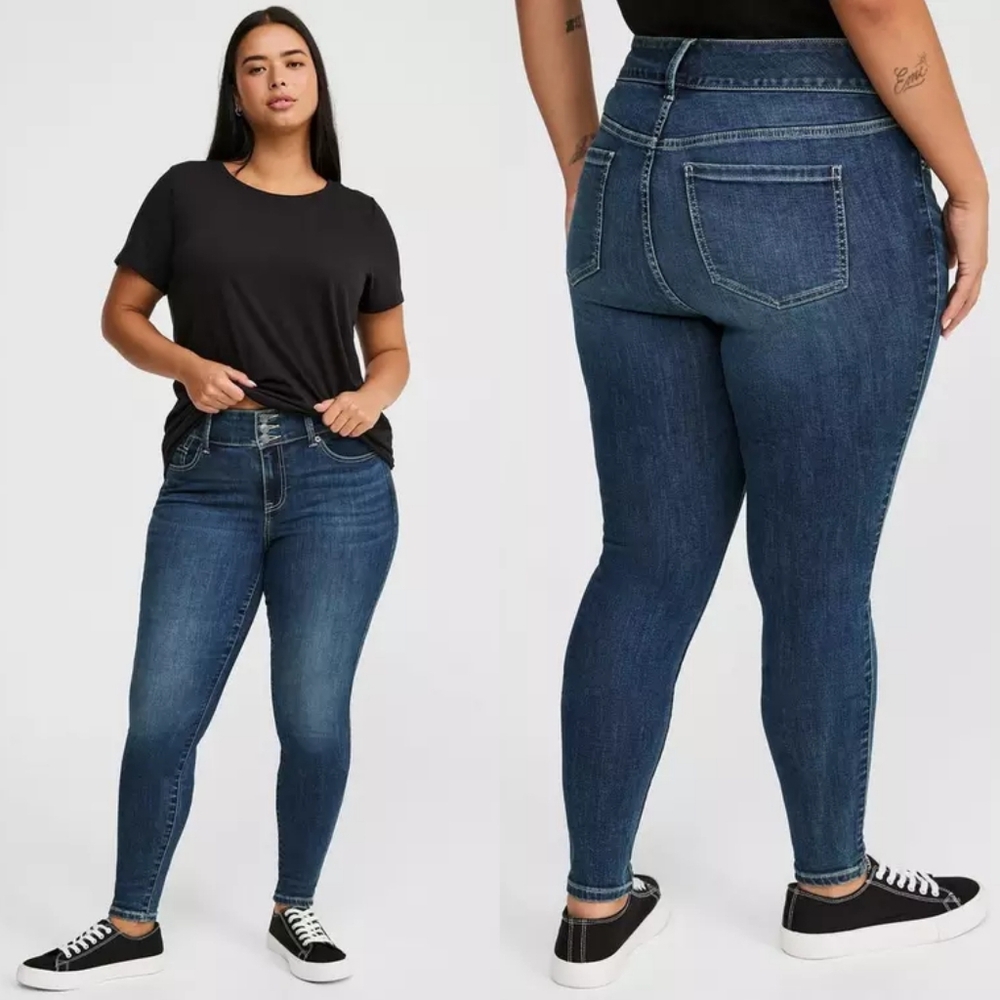 Torrid Super Soft Button Fly Blue Skinny High Rise Leggings Jeans 20XS Short